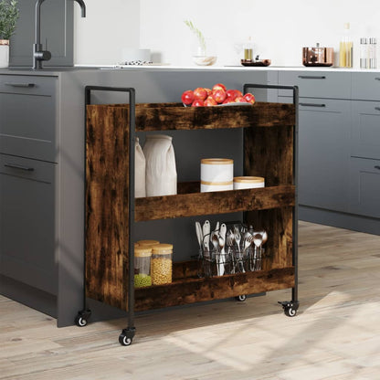 vidaXL Kitchen Trolley Smoked Oak 70x30x82 cm Engineered Wood 4