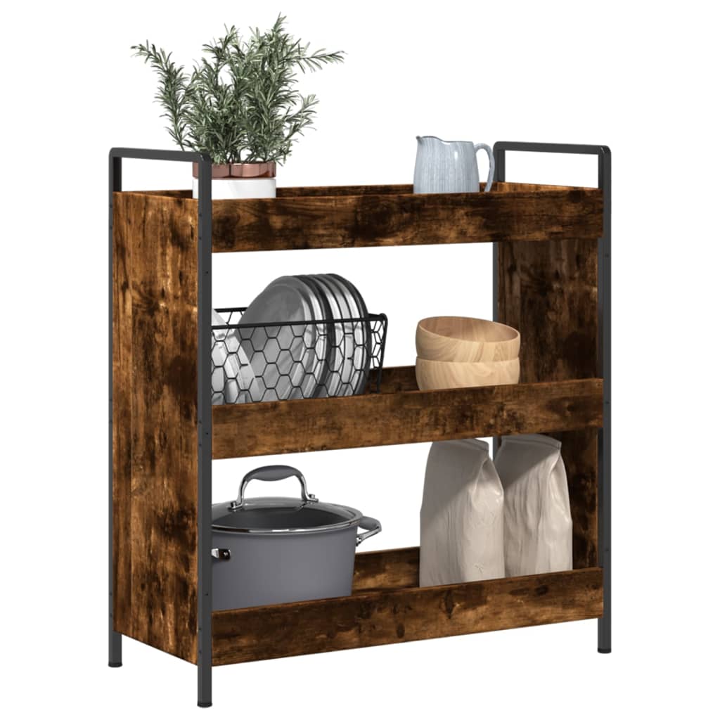 vidaXL Kitchen Trolley Smoked Oak 70x30x82 cm Engineered Wood 5