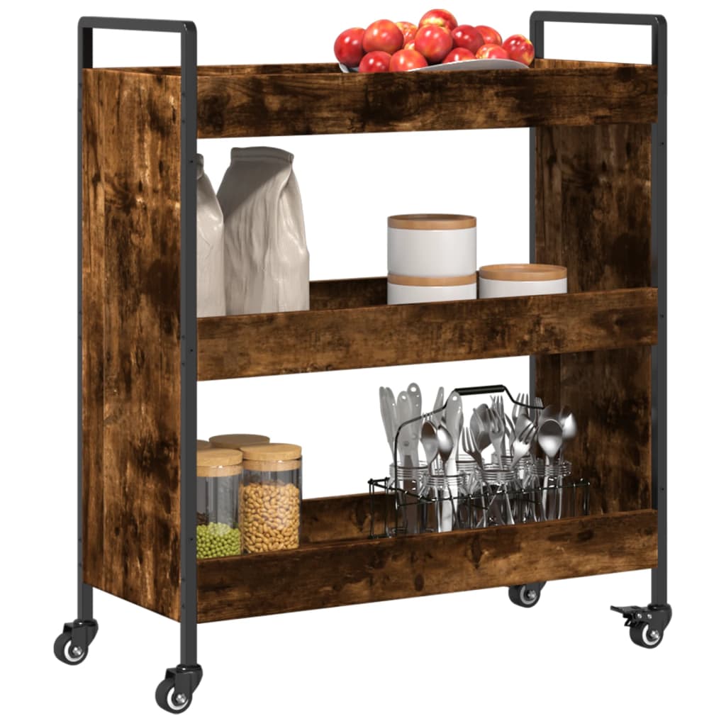 vidaXL Kitchen Trolley Smoked Oak 70x30x82 cm Engineered Wood 6
