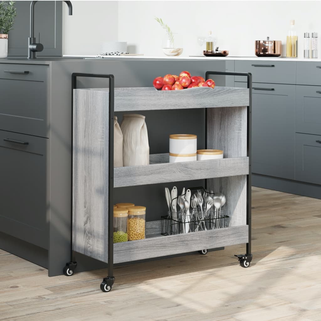 vidaXL Kitchen Trolley Grey Sonoma 70x30x82 cm Engineered Wood 4