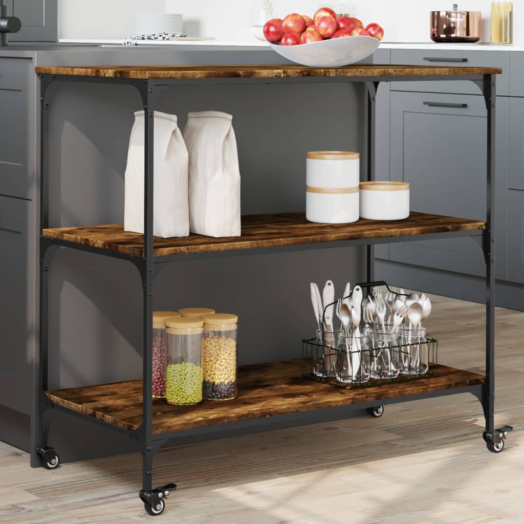 Kitchen Trolley 102x50x95 cm Engineered Wood Smoked Oak