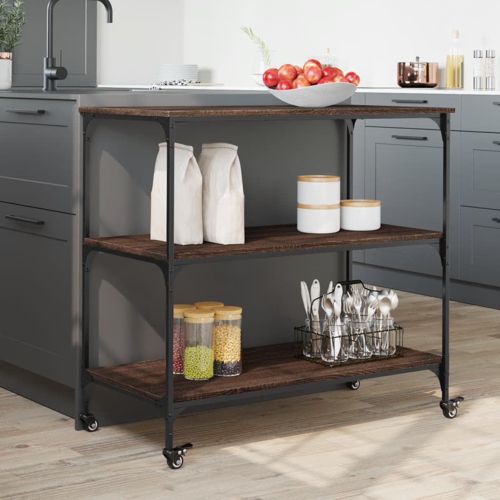 Kitchen Trolley 102x50x95 cm Engineered Wood Brown Oak