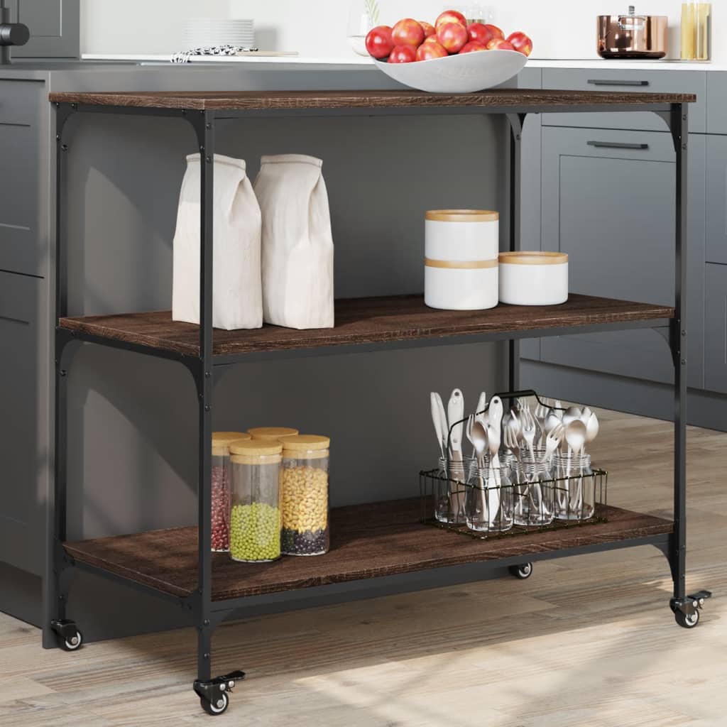 Kitchen Trolley 102x50x95 cm Engineered Wood Brown Oak