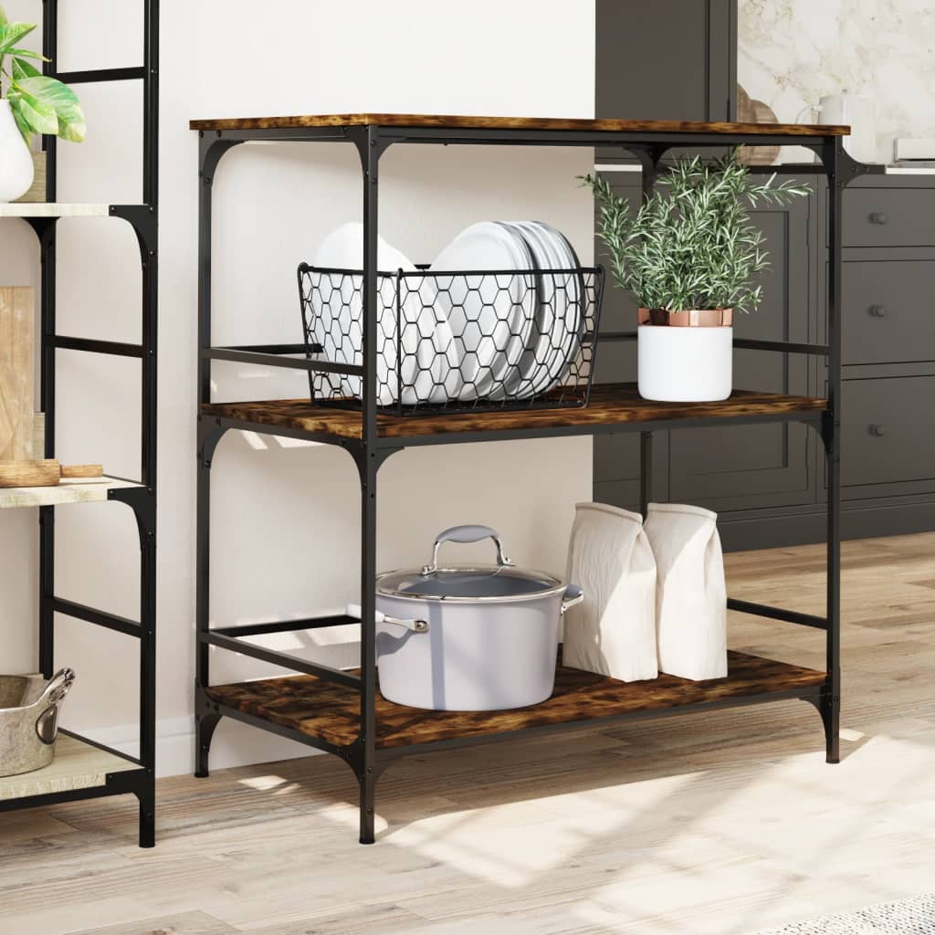 vidaXL Kitchen Trolley Smoked Oak 100,5x50x105 cm Engineered Wood 3