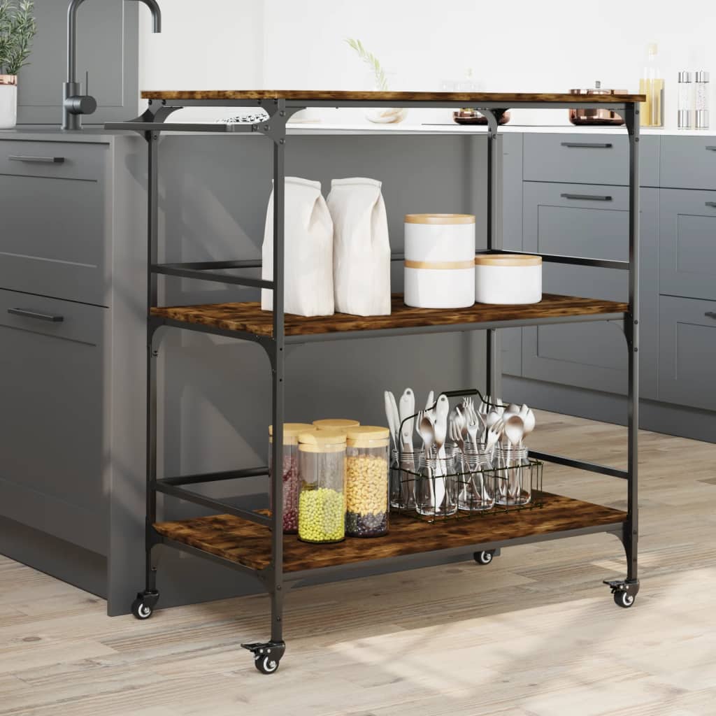 vidaXL Kitchen Trolley Smoked Oak 100,5x50x105 cm Engineered Wood 4
