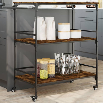 vidaXL Kitchen Trolley Smoked Oak 100,5x50x105 cm Engineered Wood 1