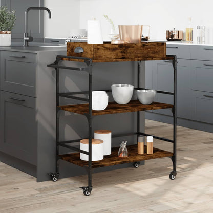 vidaXL Kitchen Trolley Smoked Oak 81.5x41x92.5 cm Engineered Wood 3