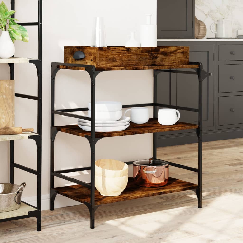 vidaXL Kitchen Trolley Smoked Oak 81.5x41x92.5 cm Engineered Wood 4