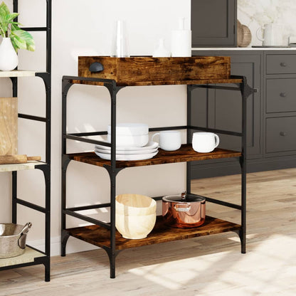 vidaXL Kitchen Trolley Smoked Oak 81.5x41x92.5 cm Engineered Wood 4