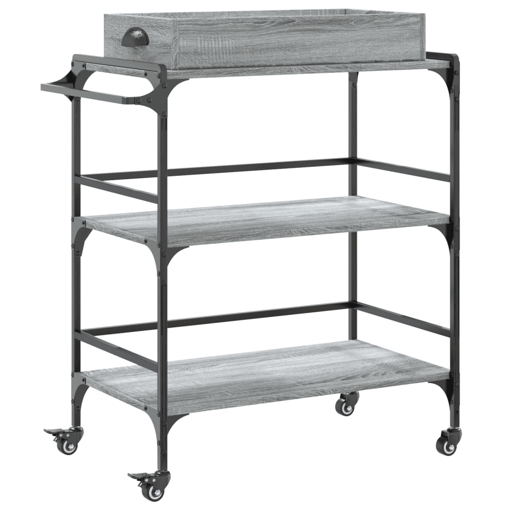 vidaXL Kitchen Trolley Grey Sonoma 81.5x41x92.5 cm Engineered Wood 2