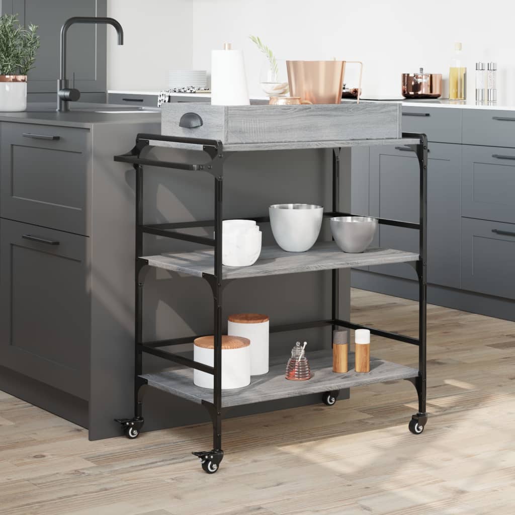 vidaXL Kitchen Trolley Grey Sonoma 81.5x41x92.5 cm Engineered Wood 3