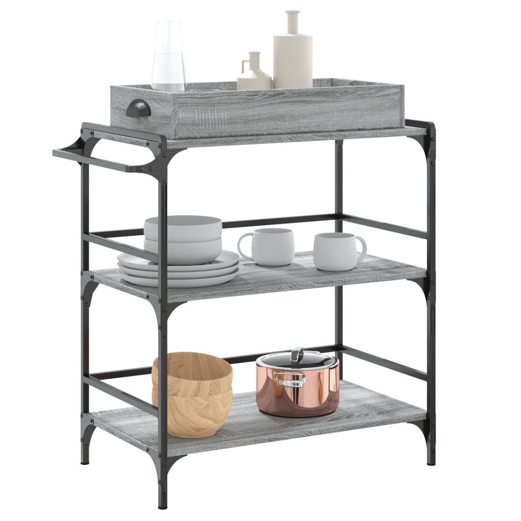 vidaXL Kitchen Trolley Grey Sonoma 81.5x41x92.5 cm Engineered Wood 5