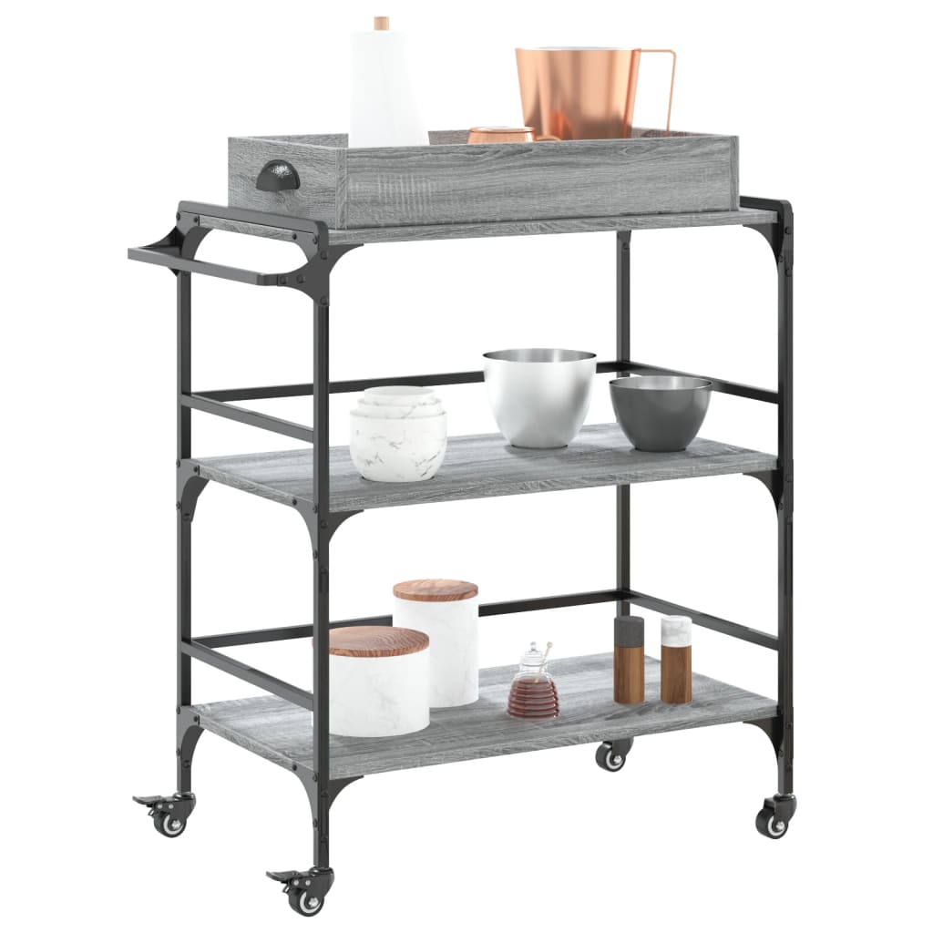 vidaXL Kitchen Trolley Grey Sonoma 81.5x41x92.5 cm Engineered Wood 6