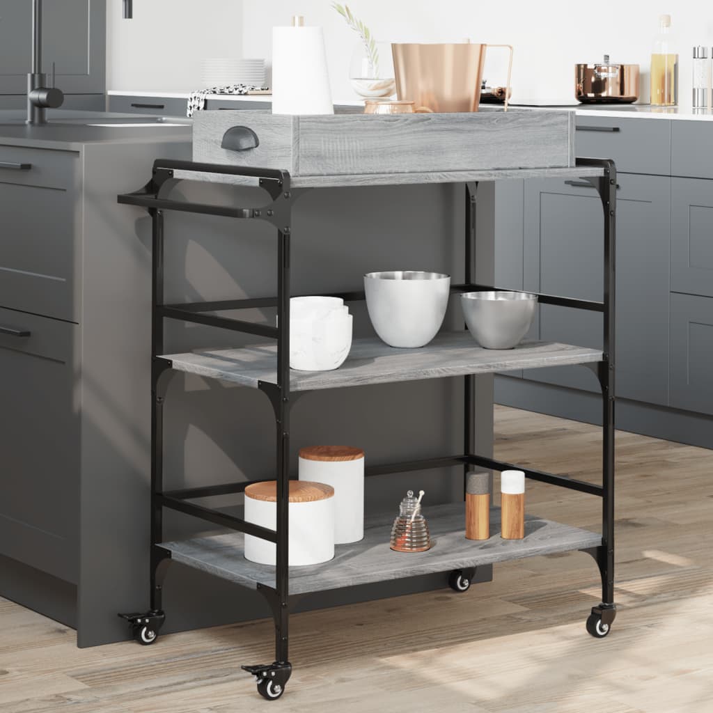 vidaXL Kitchen Trolley Grey Sonoma 81.5x41x92.5 cm Engineered Wood 1