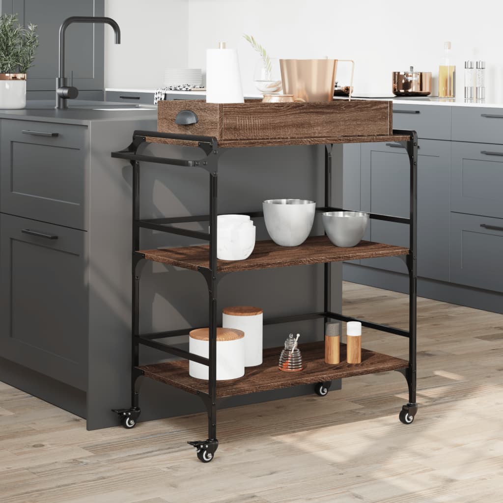 vidaXL Kitchen Trolley Brown Oak 81.5x41x92.5 cm Engineered Wood 3