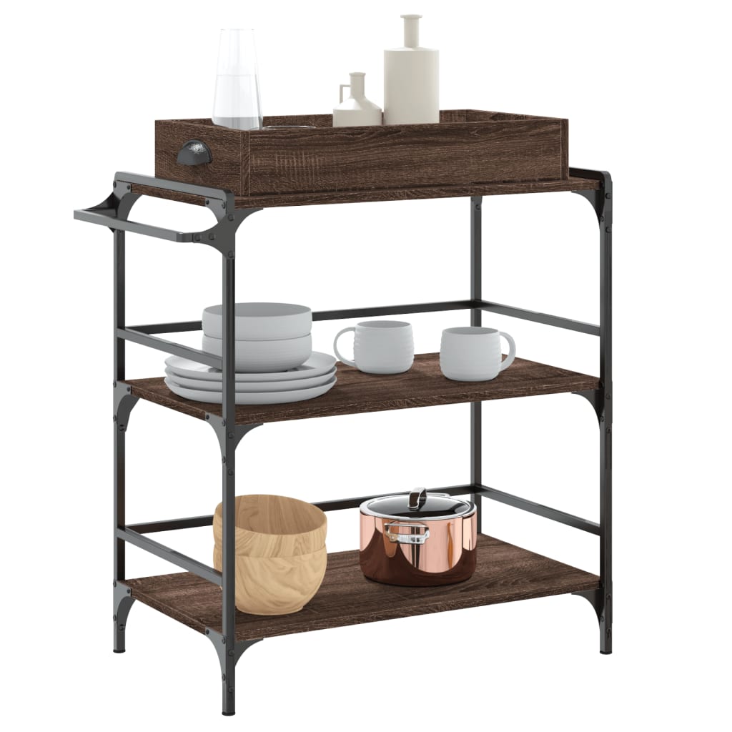 vidaXL Kitchen Trolley Brown Oak 81.5x41x92.5 cm Engineered Wood 5
