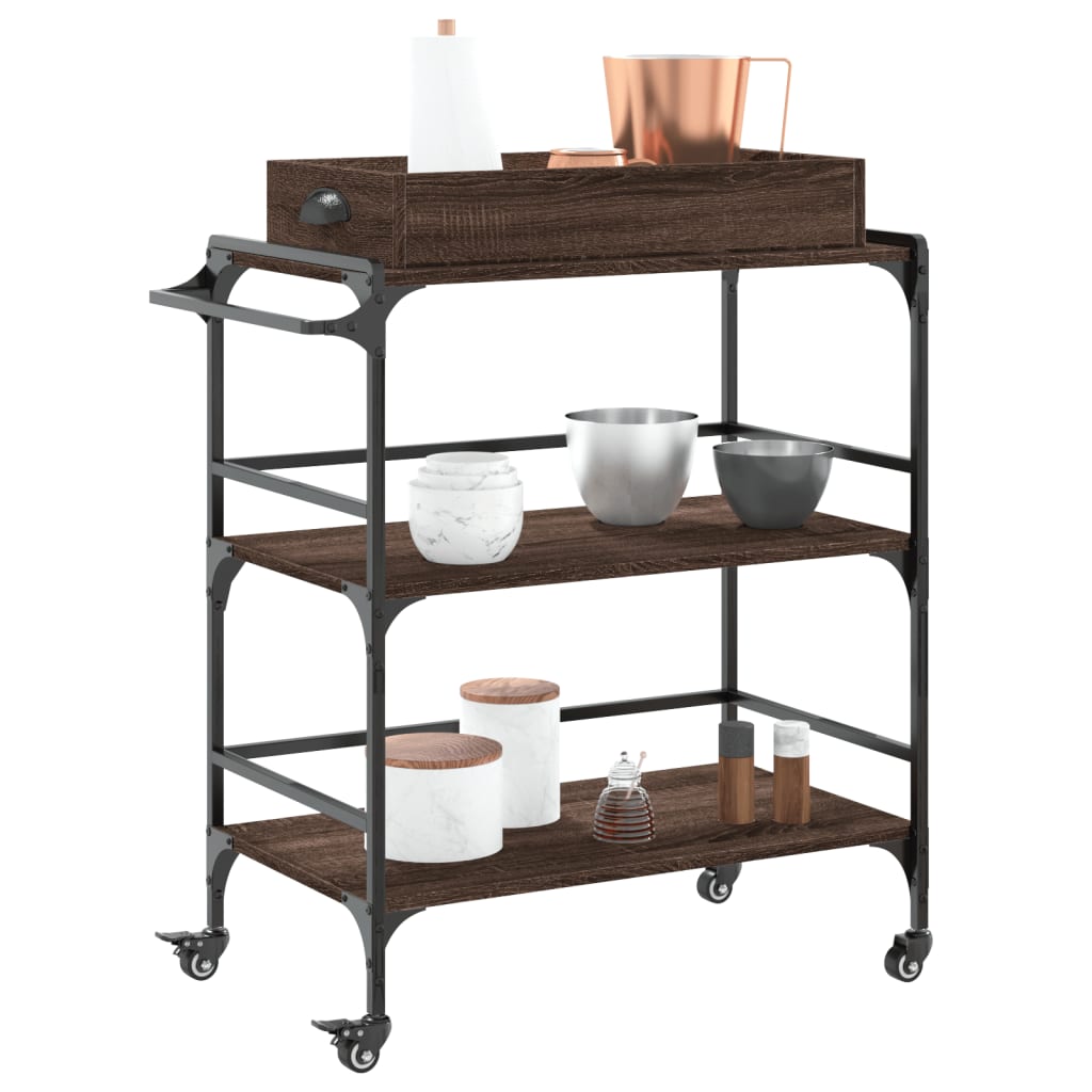 vidaXL Kitchen Trolley Brown Oak 81.5x41x92.5 cm Engineered Wood 6