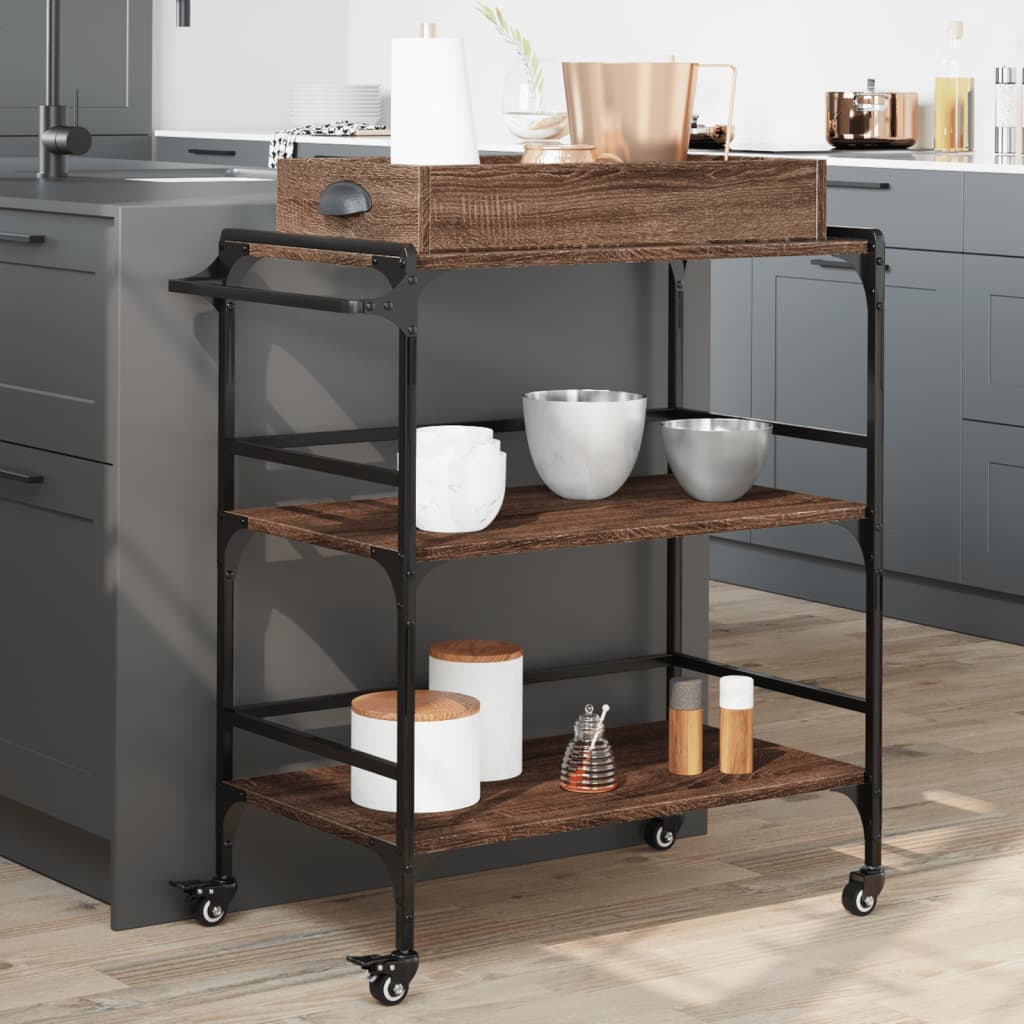 vidaXL Kitchen Trolley Brown Oak 81.5x41x92.5 cm Engineered Wood 1