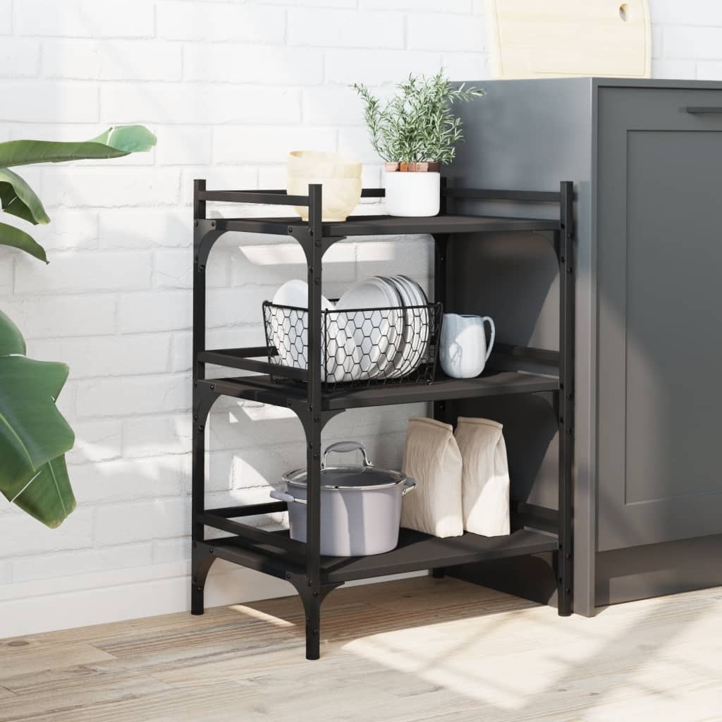vidaXL Kitchen Trolley Black 50x35x75.5 cm Engineered Wood 3