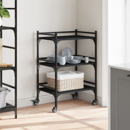 vidaXL Kitchen Trolley Black 50x35x75.5 cm Engineered Wood 4
