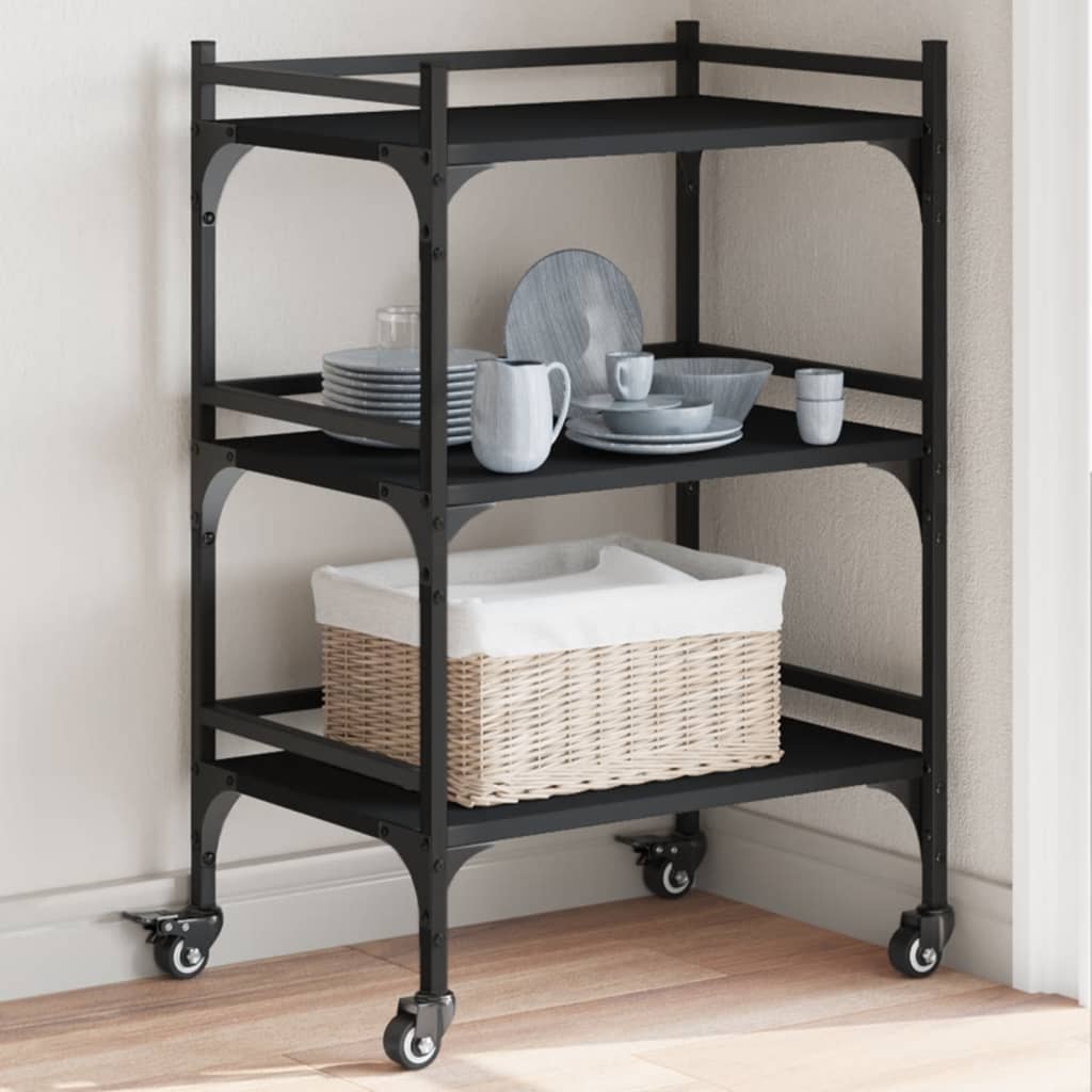 vidaXL Kitchen Trolley Black 50x35x75.5 cm Engineered Wood 1