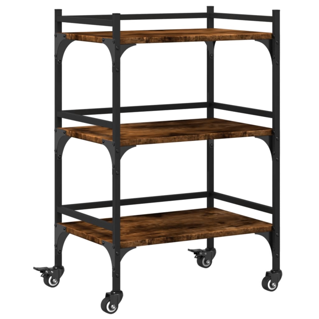 vidaXL Kitchen Trolley Smoked Oak 50x35x75.5 cm Engineered Wood 2