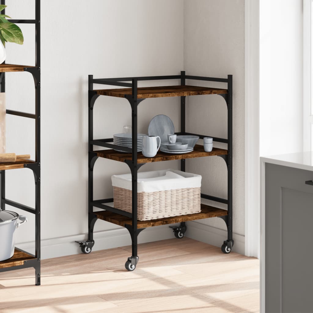 vidaXL Kitchen Trolley Smoked Oak 50x35x75.5 cm Engineered Wood 4