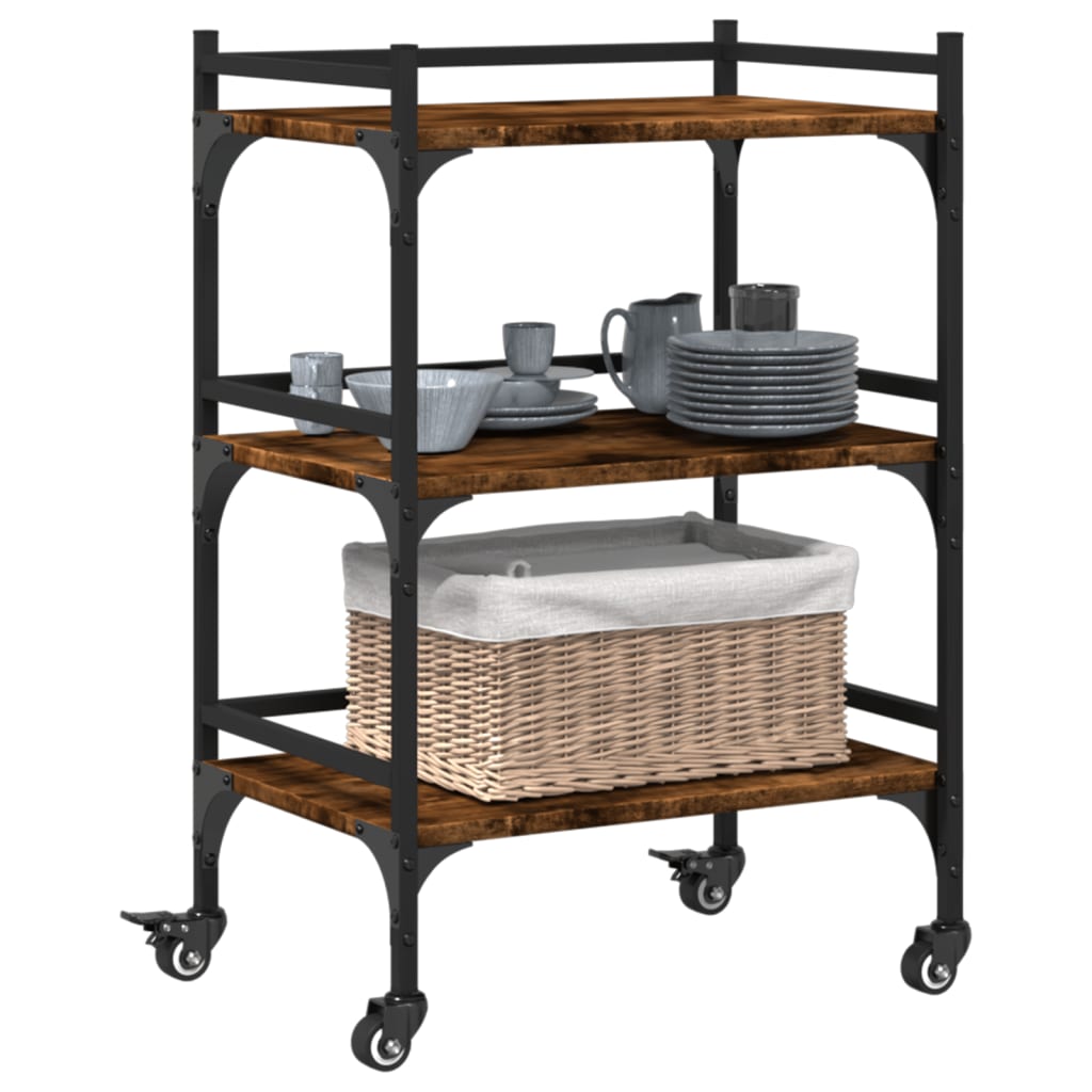 vidaXL Kitchen Trolley Smoked Oak 50x35x75.5 cm Engineered Wood 6