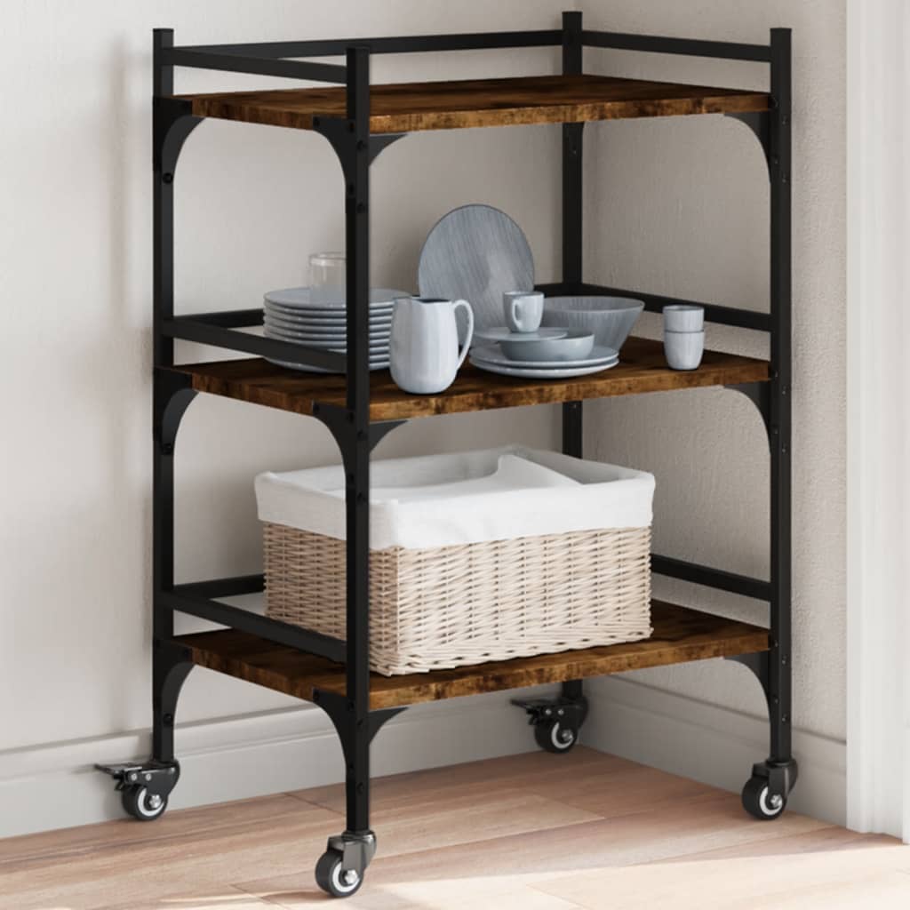vidaXL Kitchen Trolley Smoked Oak 50x35x75.5 cm Engineered Wood 1