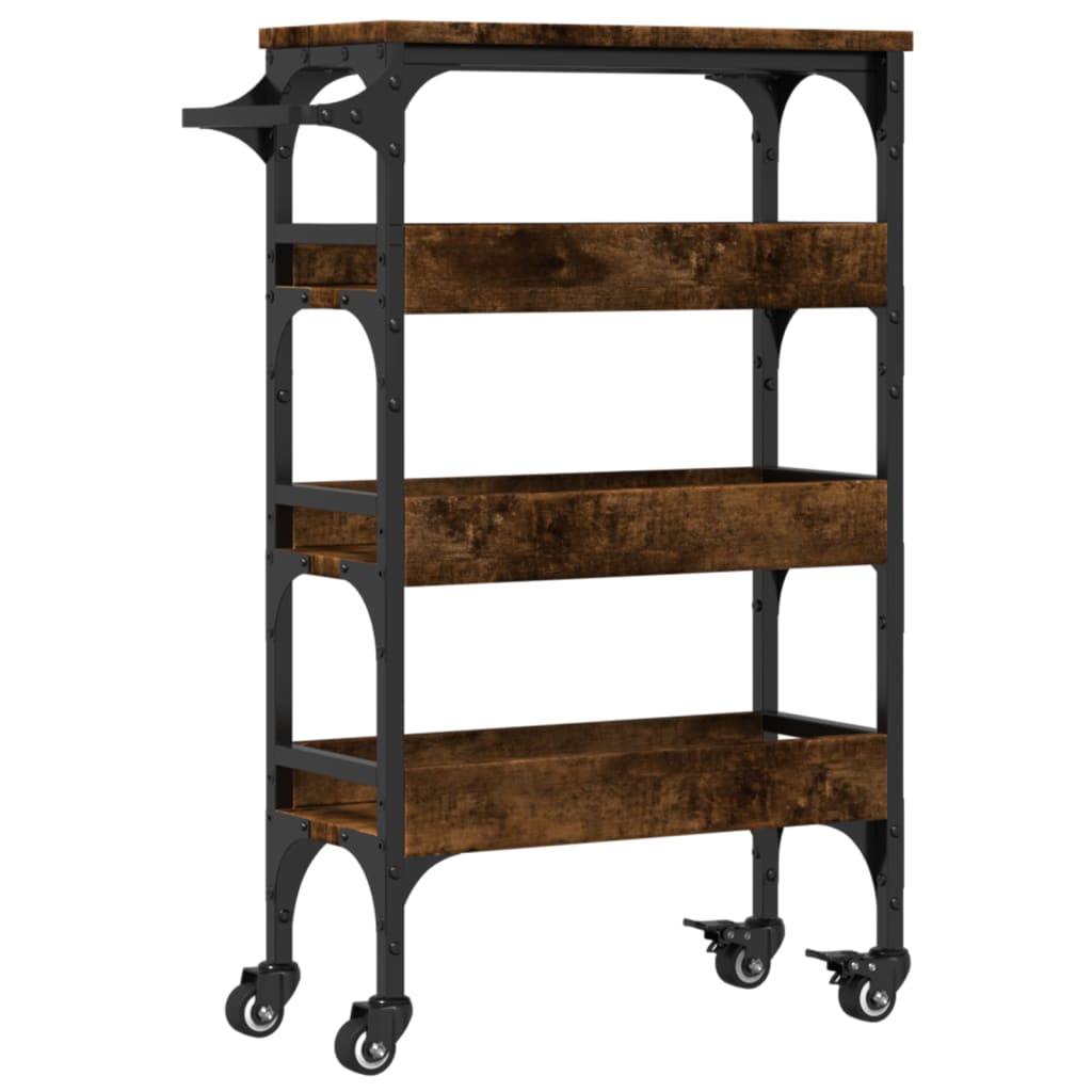 vidaXL Kitchen Trolley Smoked Oak 53x20x76 cm Engineered Wood 2