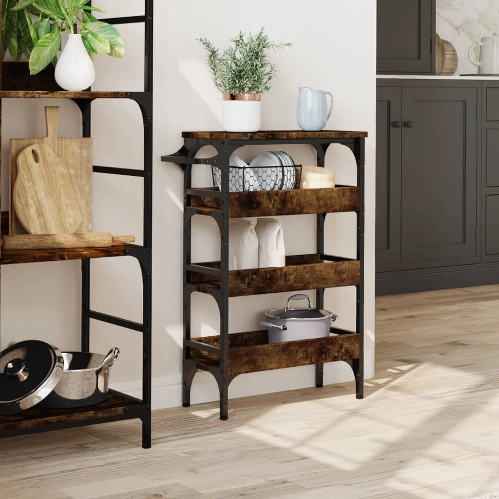 vidaXL Kitchen Trolley Smoked Oak 53x20x76 cm Engineered Wood 3