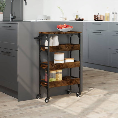 vidaXL Kitchen Trolley Smoked Oak 53x20x76 cm Engineered Wood 4