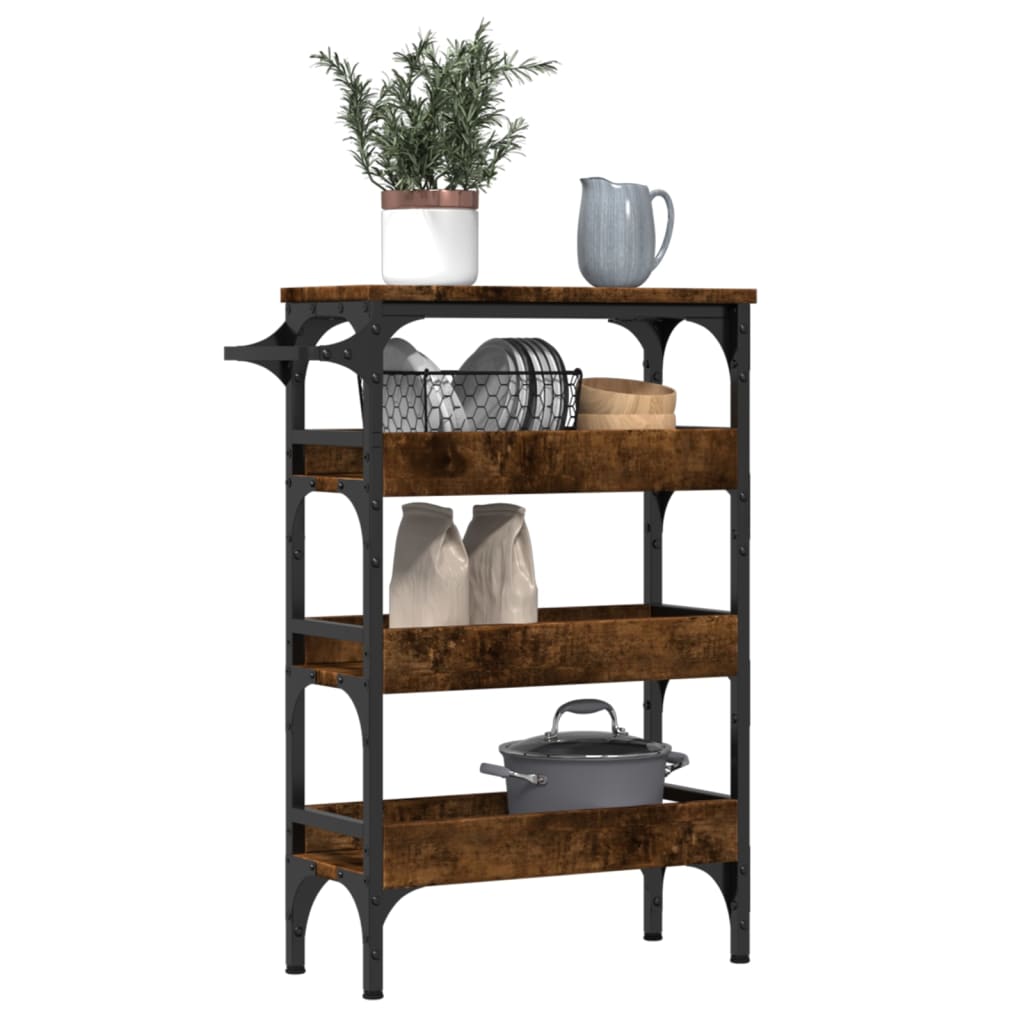 vidaXL Kitchen Trolley Smoked Oak 53x20x76 cm Engineered Wood 5