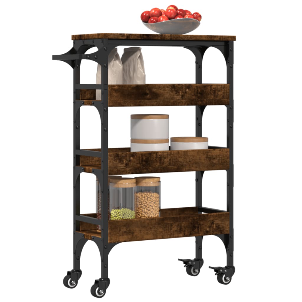 vidaXL Kitchen Trolley Smoked Oak 53x20x76 cm Engineered Wood 6