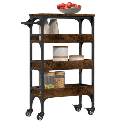 vidaXL Kitchen Trolley Smoked Oak 53x20x76 cm Engineered Wood 6