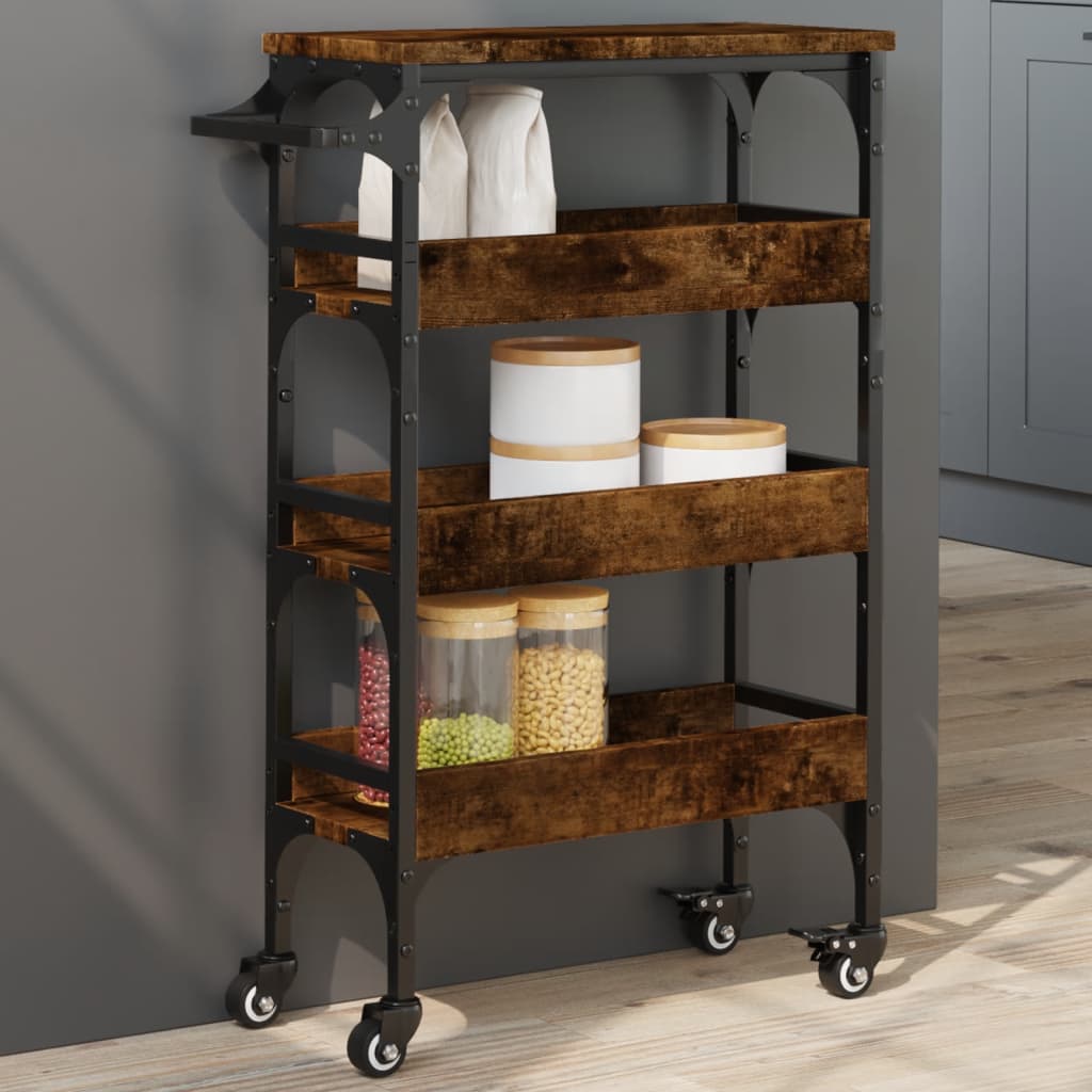 vidaXL Kitchen Trolley Smoked Oak 53x20x76 cm Engineered Wood 1