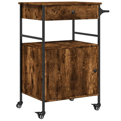 vidaXL Kitchen Trolley Smoked Oak 56x43x89.5 cm Engineered Wood 2