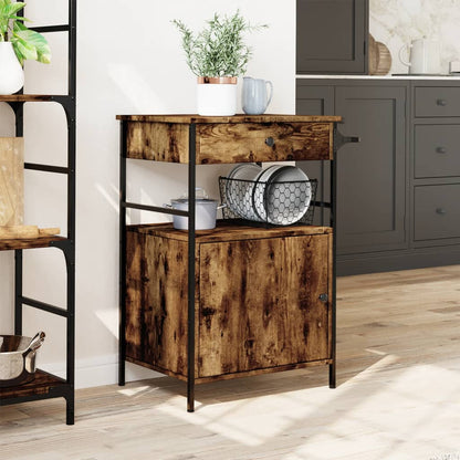 vidaXL Kitchen Trolley Smoked Oak 56x43x89.5 cm Engineered Wood 3