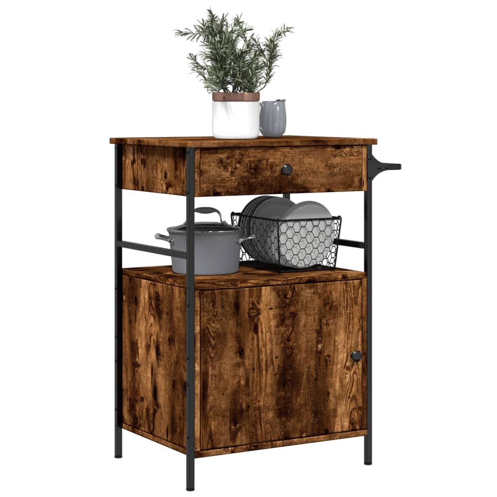 vidaXL Kitchen Trolley Smoked Oak 56x43x89.5 cm Engineered Wood 5
