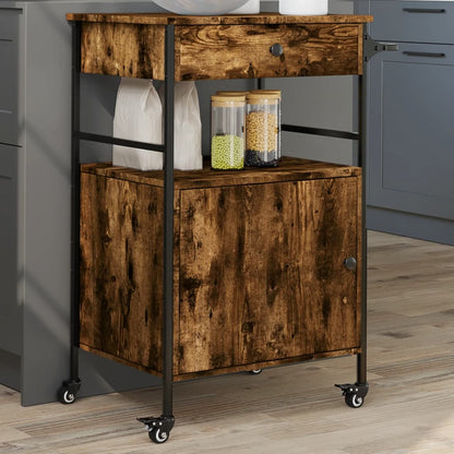 vidaXL Kitchen Trolley Smoked Oak 56x43x89.5 cm Engineered Wood 1
