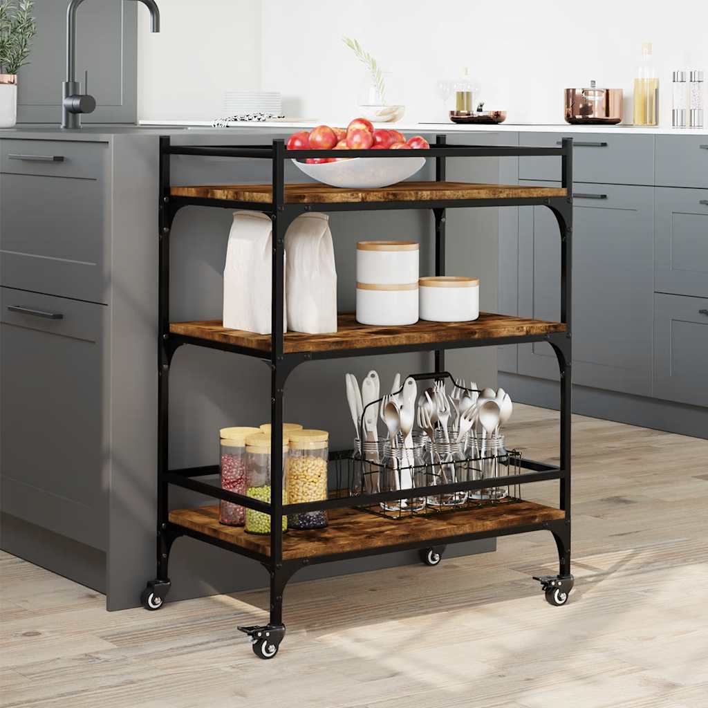 vidaXL Kitchen Trolley Smoked Oak 65x40x86.5 cm Engineered Wood 3