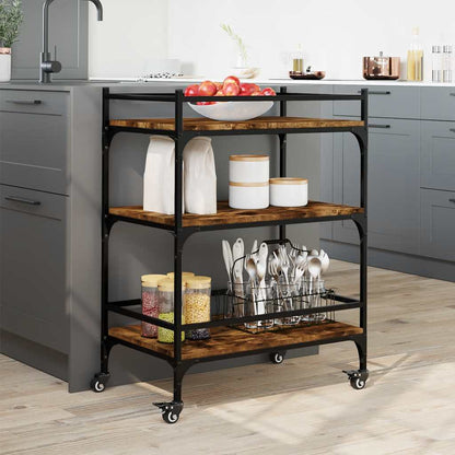 vidaXL Kitchen Trolley Smoked Oak 65x40x86.5 cm Engineered Wood 3