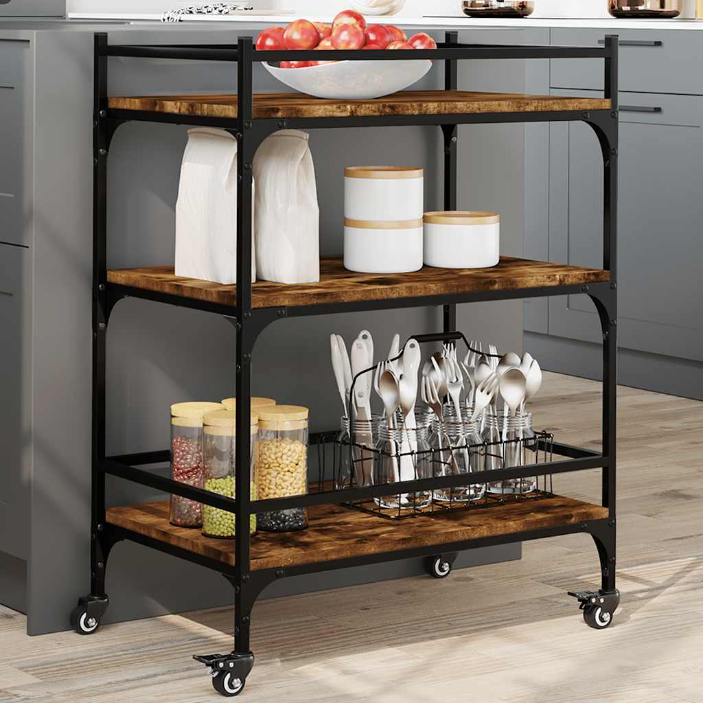 vidaXL Kitchen Trolley Smoked Oak 65x40x86.5 cm Engineered Wood 1