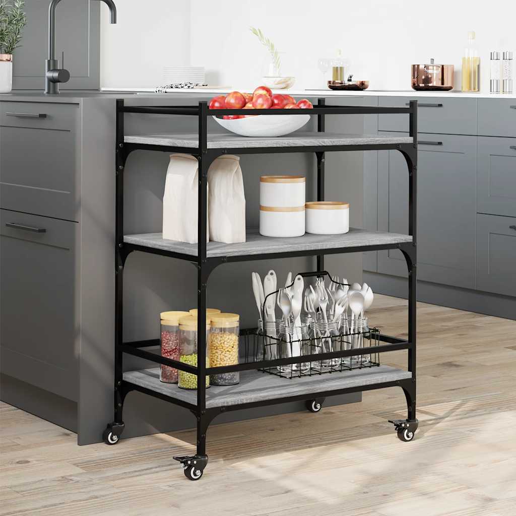 vidaXL Kitchen Trolley Grey Sonoma 65x40x86.5 cm Engineered Wood 3