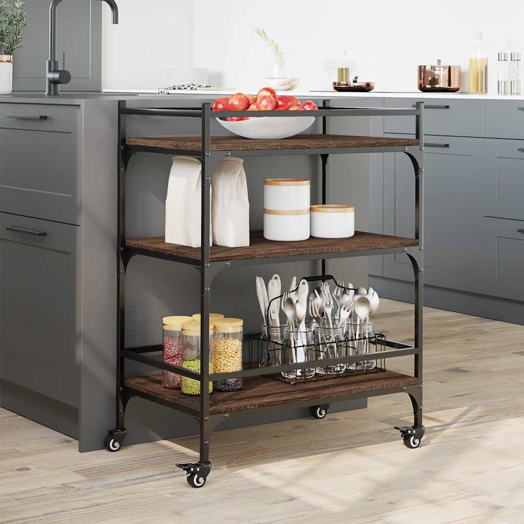 vidaXL Kitchen Trolley Brown Oak 65x40x86.5 cm Engineered Wood 3