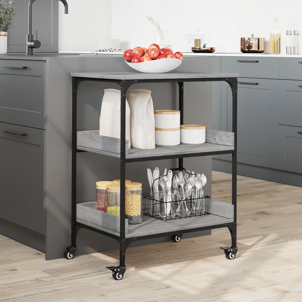 vidaXL Kitchen Trolley Grey Sonoma 60x41x80.5 cm Engineered Wood 3