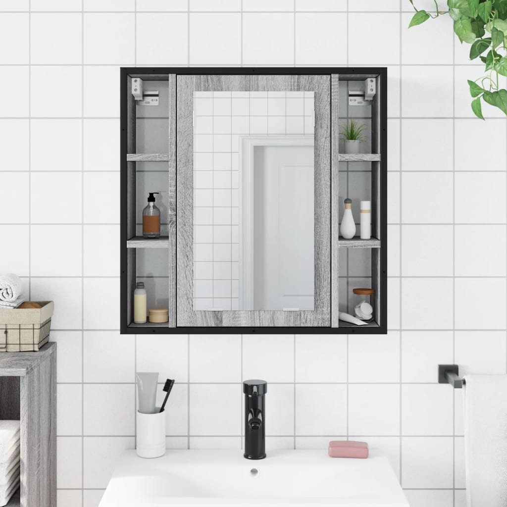 vidaXL Bathroom Mirror Cabinet Grey Sonoma 60x16x60 cm Engineered Wood 3