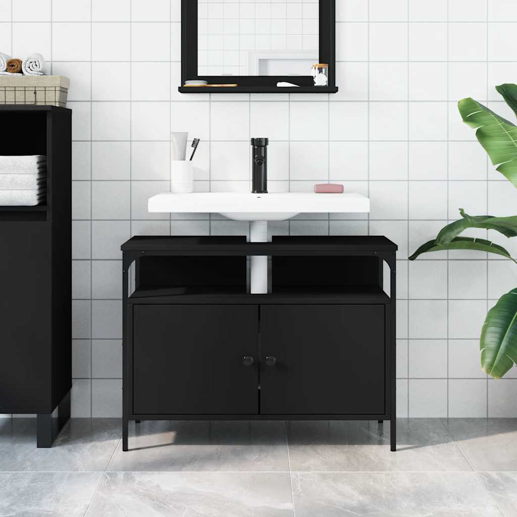 vidaXL Bathroom Sink Cabinet Black 80x30x60 cm Engineered Wood 3