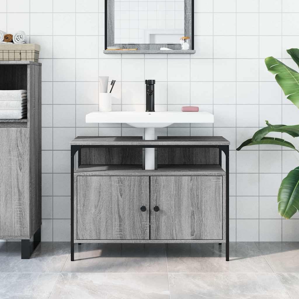 vidaXL Bathroom Sink Cabinet Grey Sonoma 80x30x60 cm Engineered Wood 3