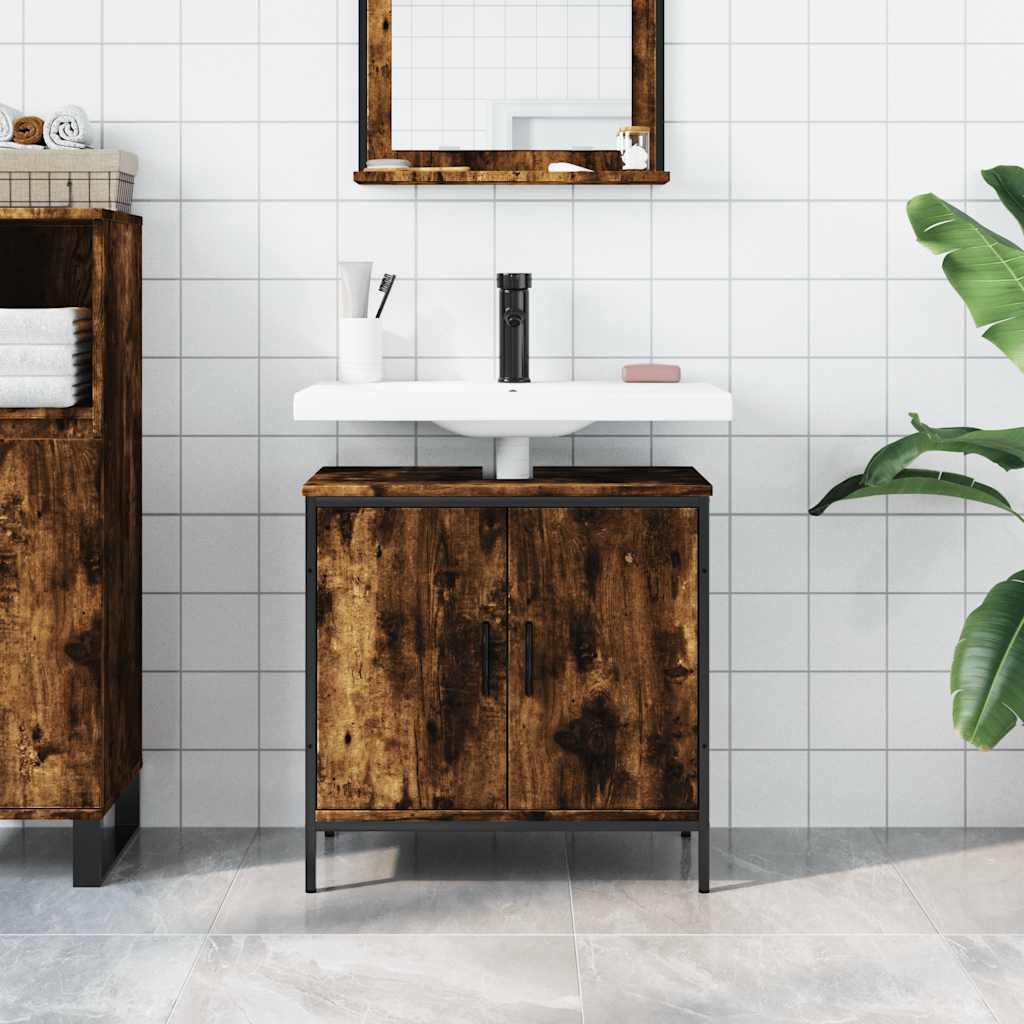 vidaXL Bathroom Sink Cabinet Smoked Oak 60x30x60 cm Engineered Wood 3